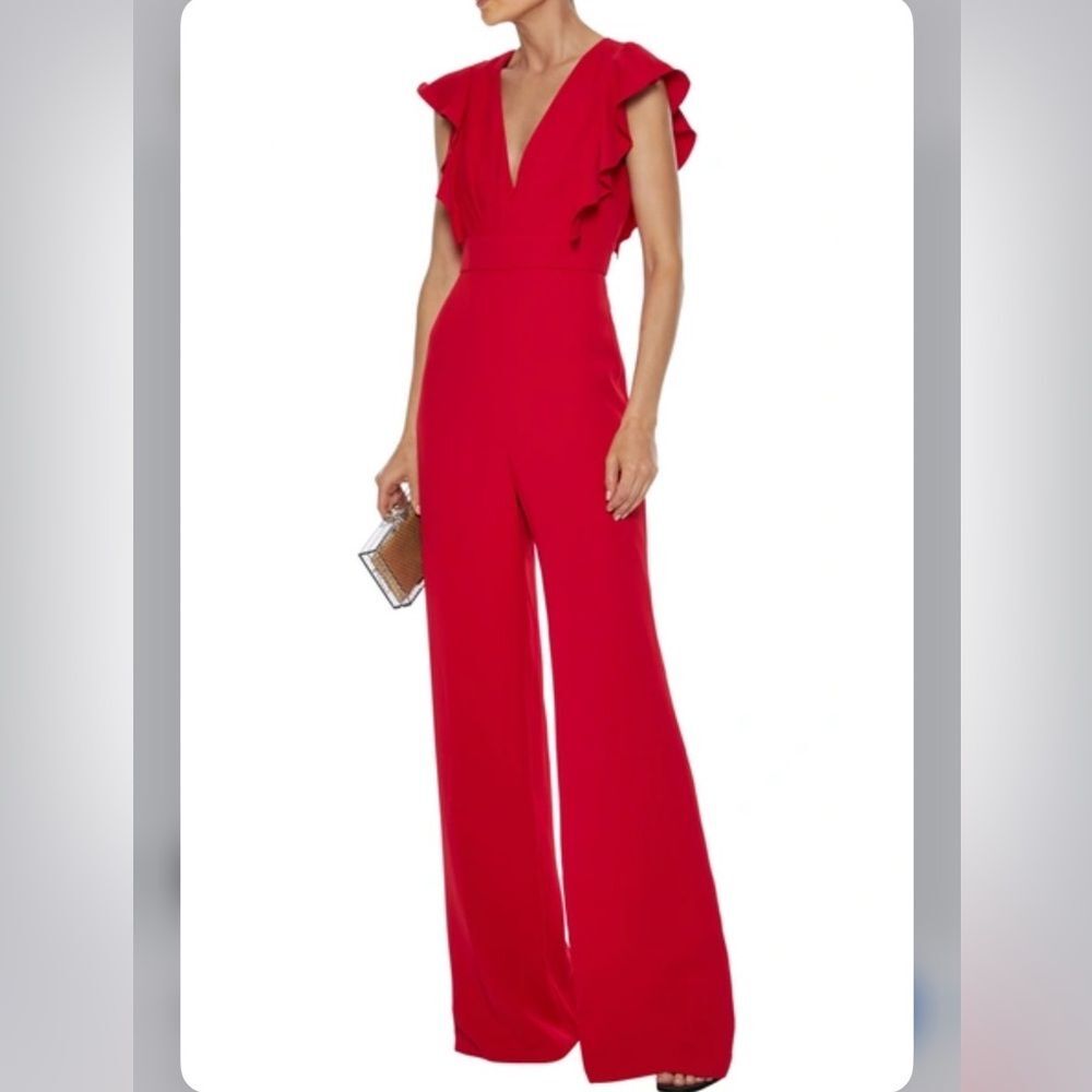 Jay Godfrey JayGodfrey Jumpsuit Red Flutter Sleeve Ruffle Trim Sleeveless 4